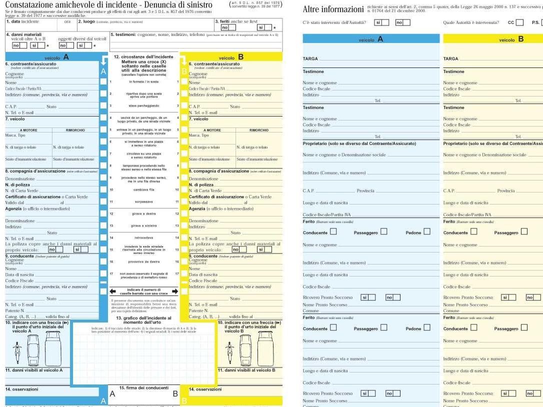 costatazione amichevole assicurazione auto