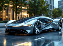 Concept car futuristica della Mercedes in un ambiente urbano