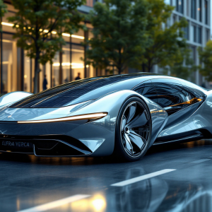 Concept car futuristica della Mercedes in un ambiente urbano