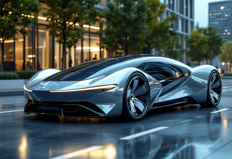 Concept car futuristica della Mercedes in un ambiente urbano