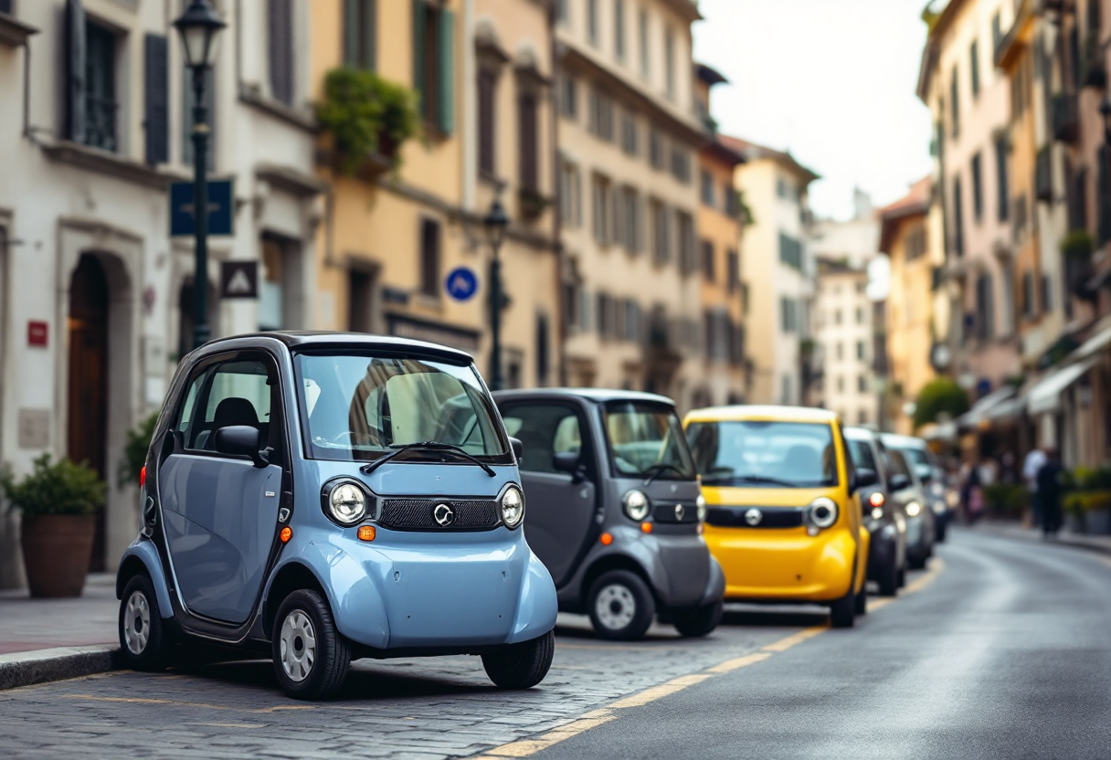 Piccole auto elettriche in un ambiente urbano giapponese