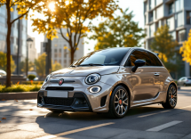 Abarth 600e in un paesaggio urbano moderno