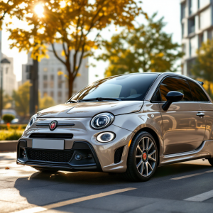 Abarth 600e in un paesaggio urbano moderno