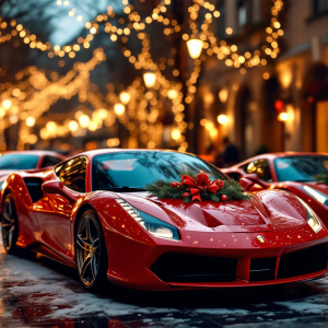 Ferrari decorate per il Natale con luci e ornamenti