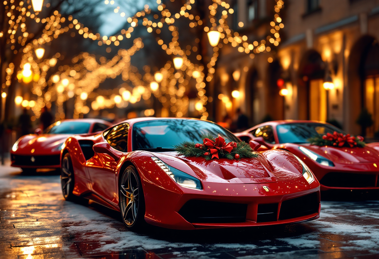 Ferrari decorate per il Natale con luci e ornamenti