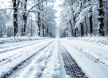 Auto con gomme invernali su strada innevata in Germania