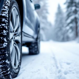 Gomme invernali su un'auto in condizioni di neve