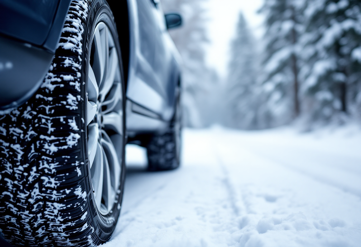 Gomme invernali su un'auto in condizioni di neve