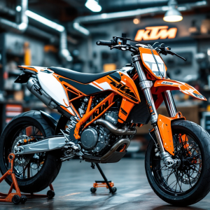 Logo KTM con moto da corsa in pista