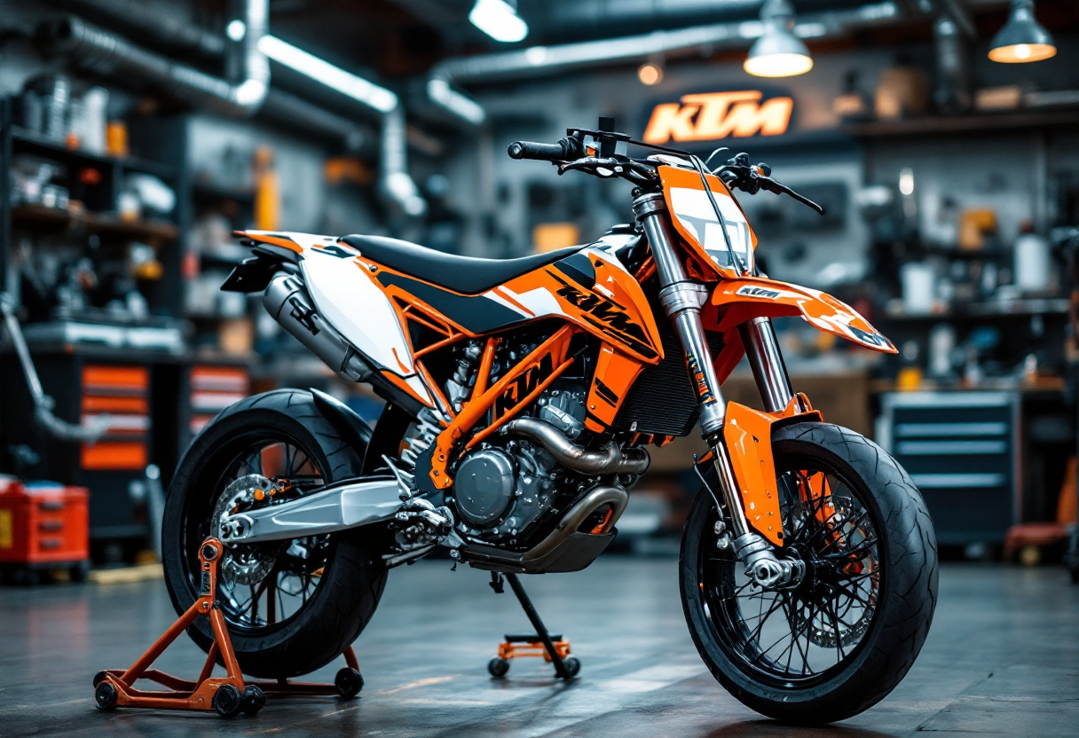 Logo KTM con moto da corsa in pista