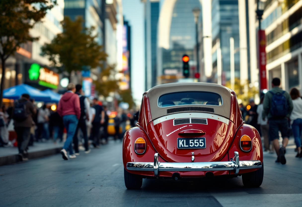 Beetle Maggiolino in un paesaggio urbano