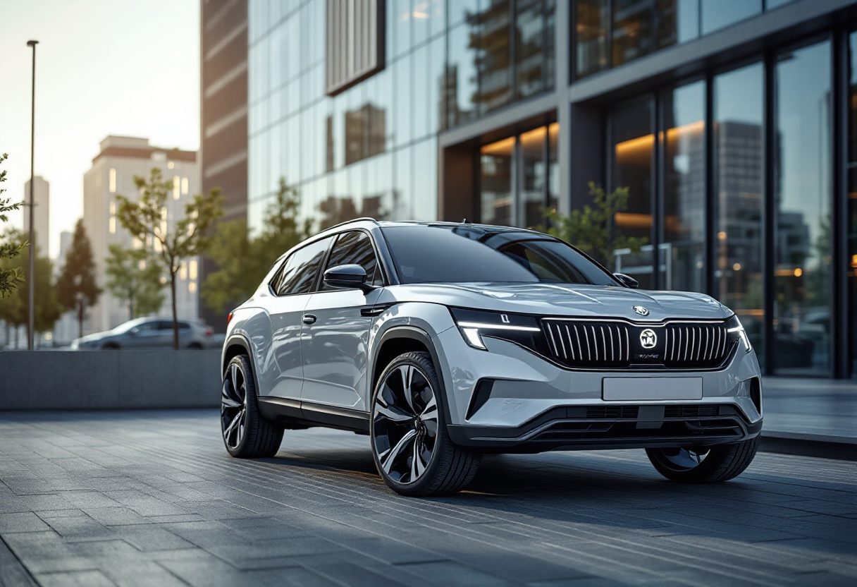 Skoda Enyaq 2025 con design aerodinamico e moderno