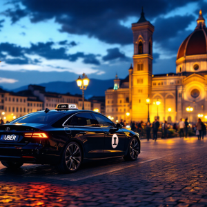 Immagine di un'auto Uber a Firenze con monumenti sullo sfondo