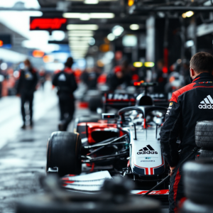 Logo Adidas su auto di Formula 1 durante una gara