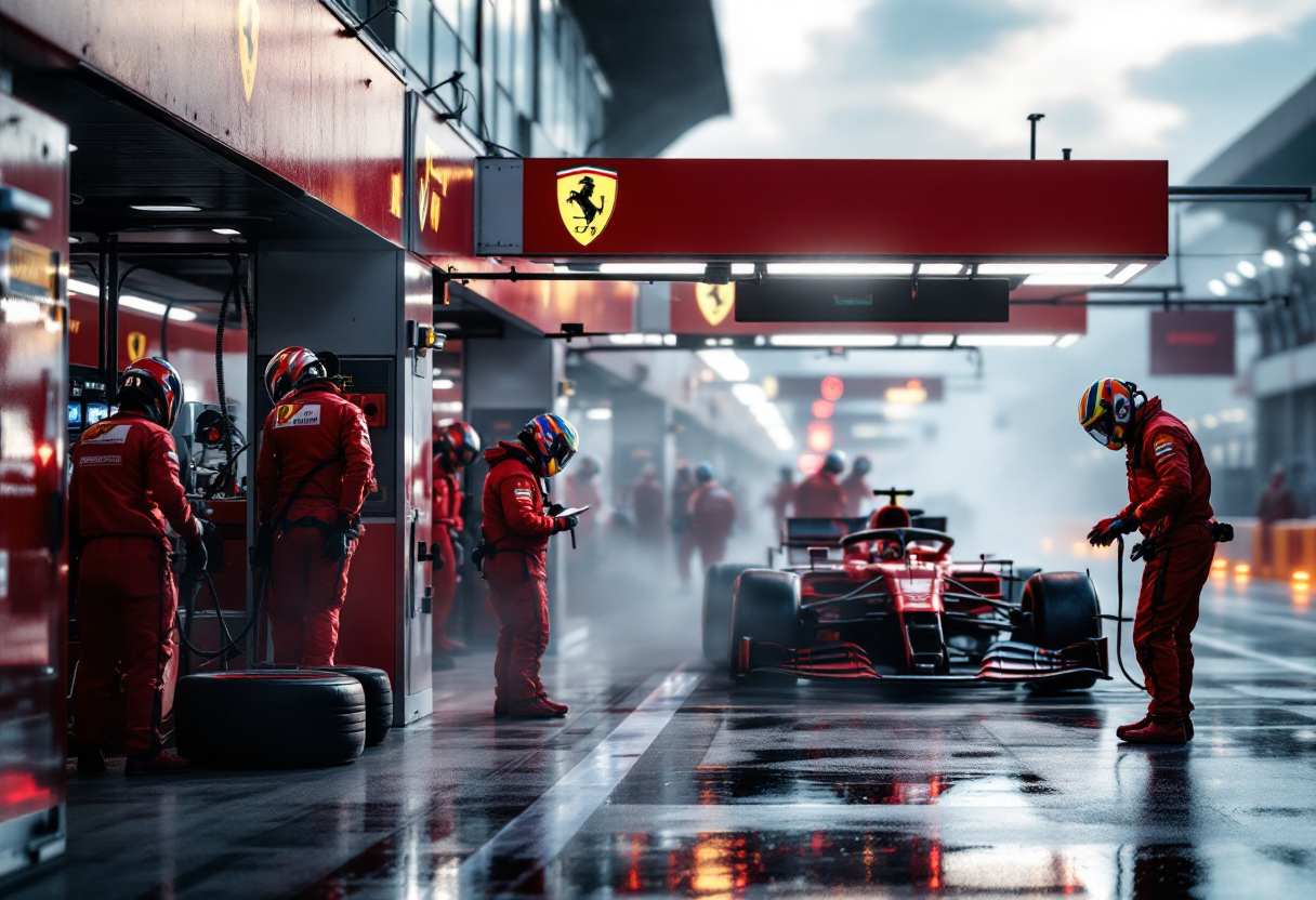 Angela Cullen con Lewis Hamilton nel box Ferrari