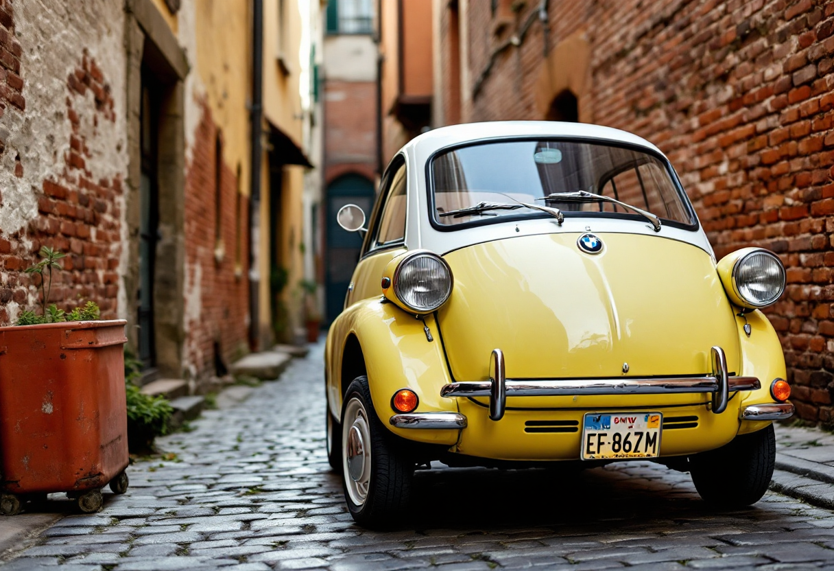 BMW Isetta, auto iconica degli anni '50, vista laterale