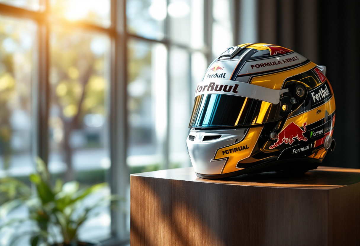 Casco di Formula 1 rappresentante la diplomazia tra stati