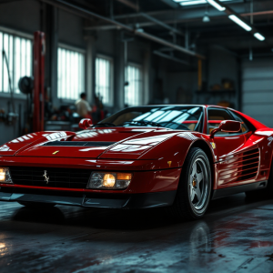 Ferrari Testarossa modificata con sei ruote in esposizione