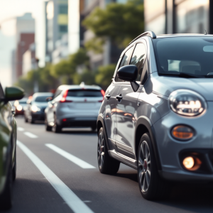 Fiat Grande Panda ibrido in un paesaggio urbano moderno