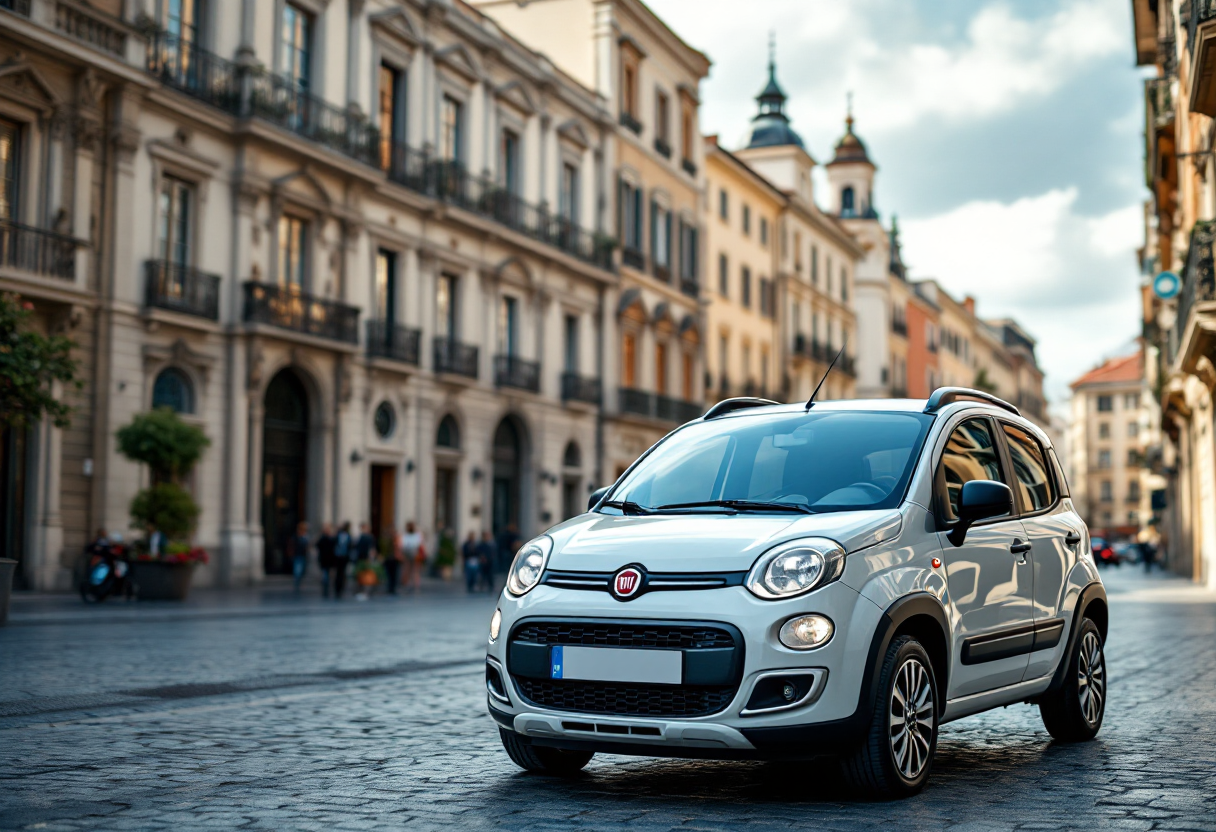 Nuova Fiat Panda in un contesto urbano moderno