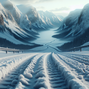 Auto moderna senza catene da neve in un paesaggio invernale