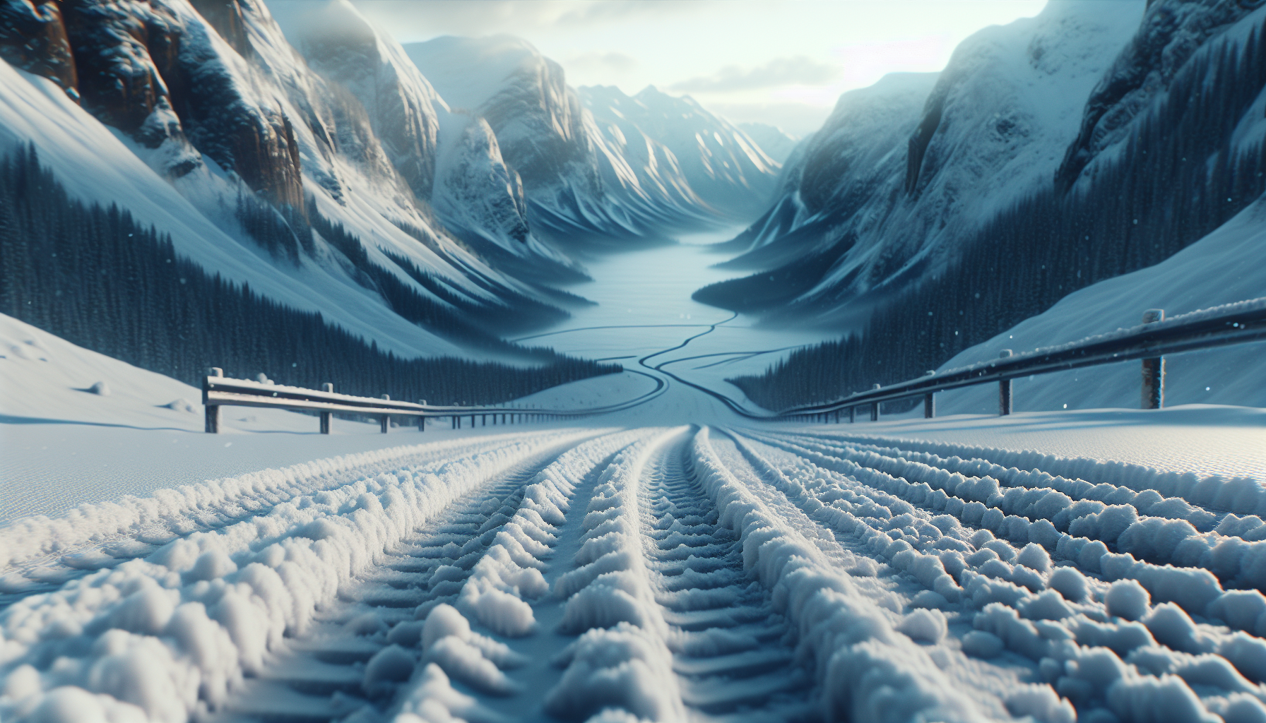 Auto moderna senza catene da neve in un paesaggio invernale