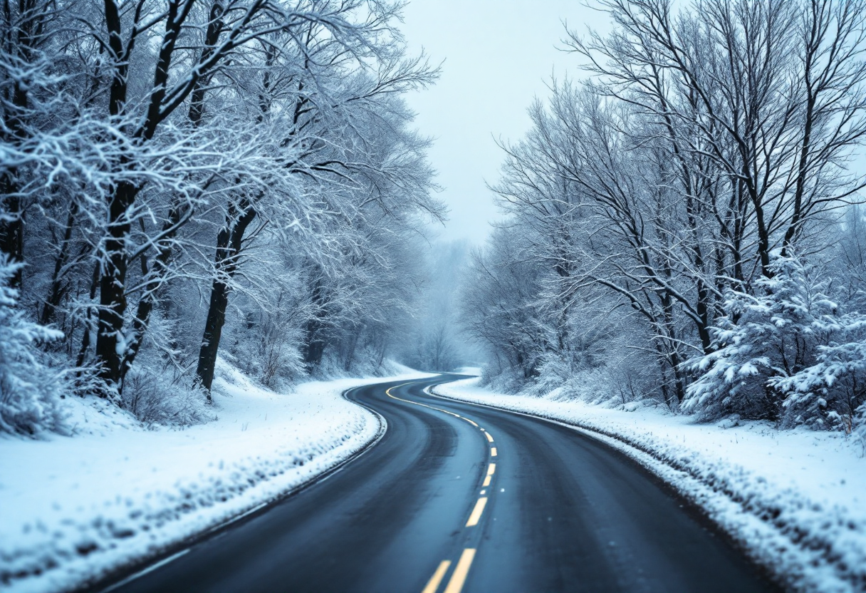 Auto elettrica in inverno con neve e freddo