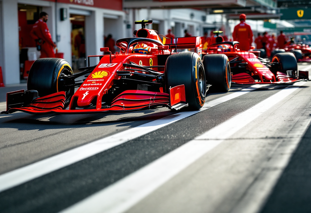 Leclerc e Hamilton insieme con la Ferrari in pista