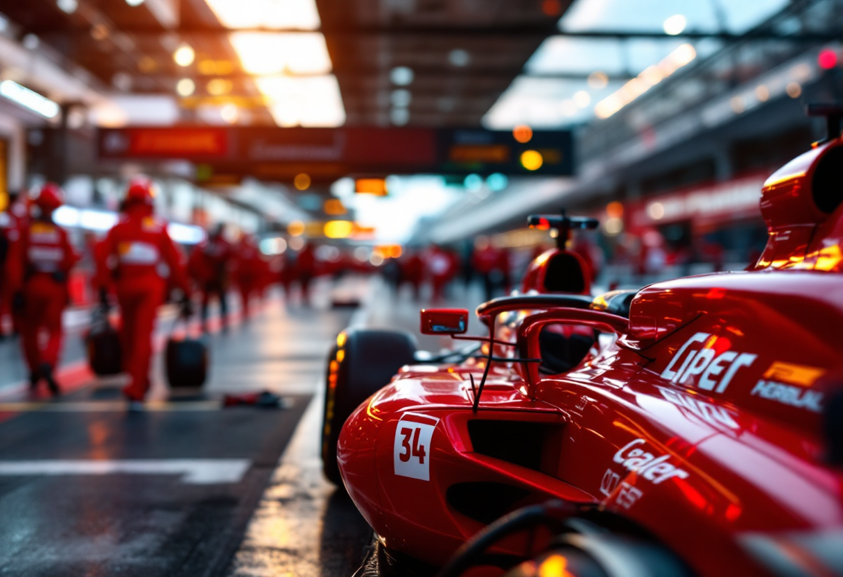 Lewis Hamilton in tuta Ferrari durante un evento