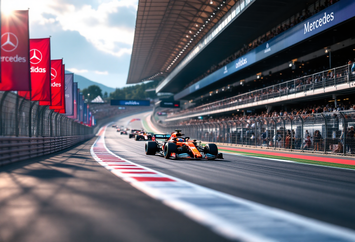 Logo Mercedes e adidas in un evento di Formula 1