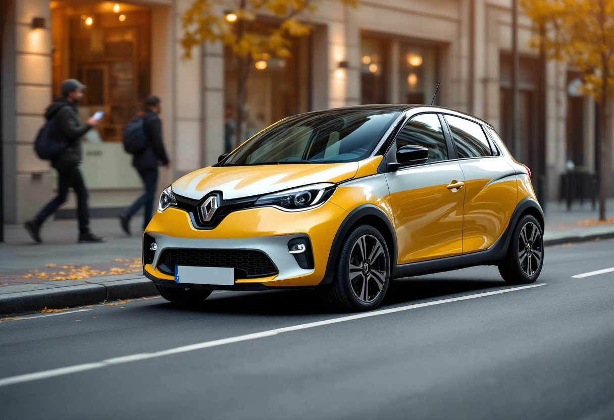 Renault Twingo E-Tech in un contesto urbano moderno