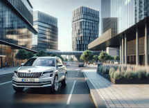 Skoda Enyaq 2025 in un ambiente urbano moderno