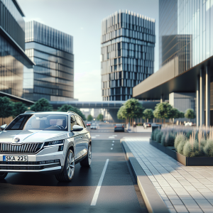 Skoda Enyaq 2025 in un ambiente urbano moderno