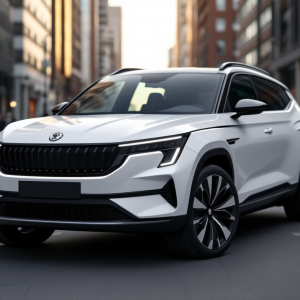 Skoda Enyaq 2025 in un ambiente urbano moderno