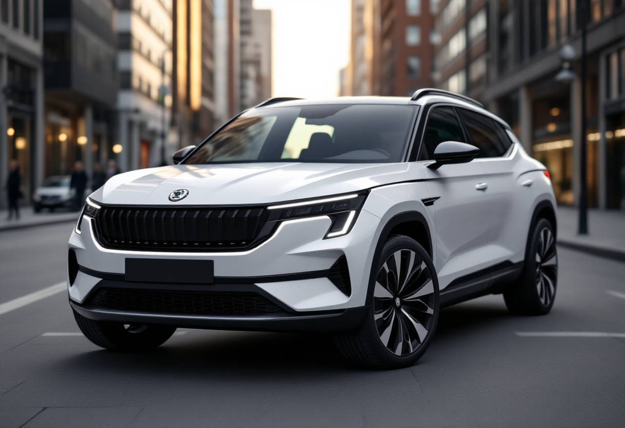 Skoda Enyaq 2025 in un ambiente urbano moderno