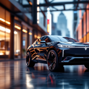 Tesla Model Y Juniper in un paesaggio urbano moderno