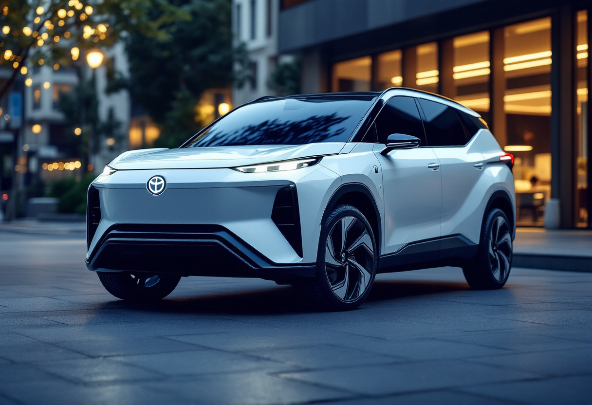 Nuovo SUV elettrico Toyota in un ambiente urbano moderno