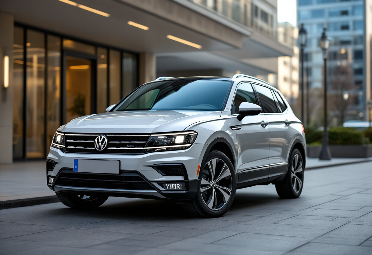 Volkswagen Tiguan ibrido plug-in in un paesaggio urbano