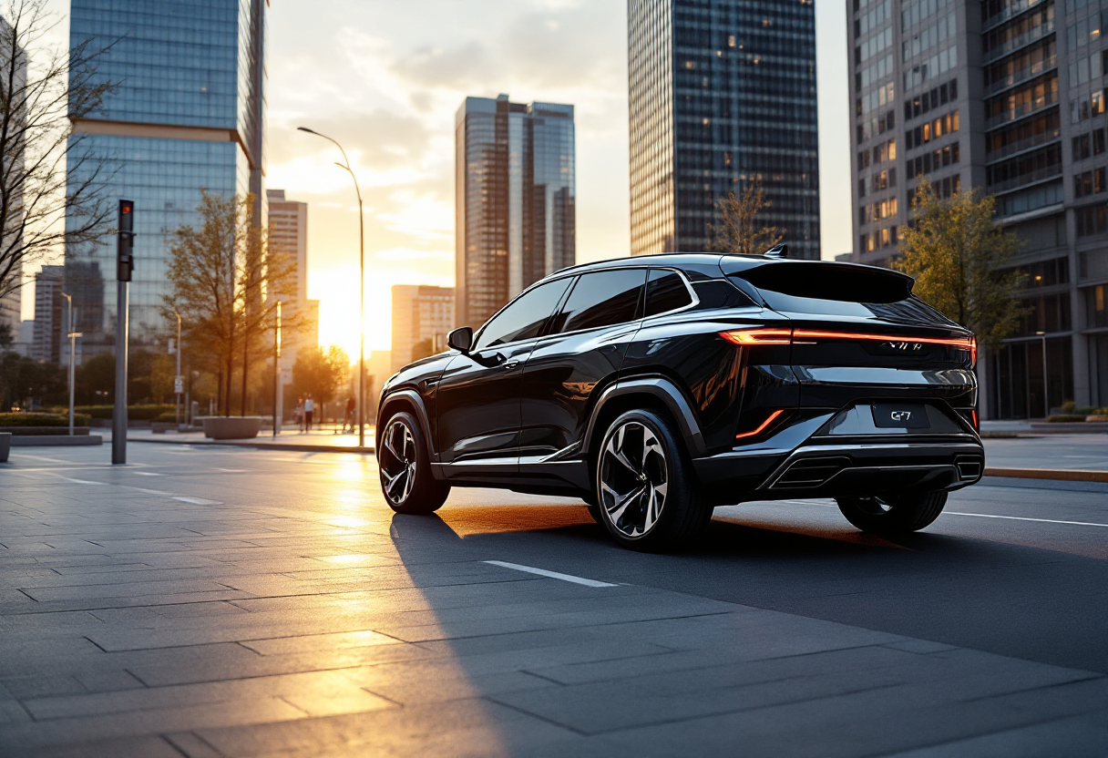 Xpeng G7, nuovo SUV elettrico, in un paesaggio urbano