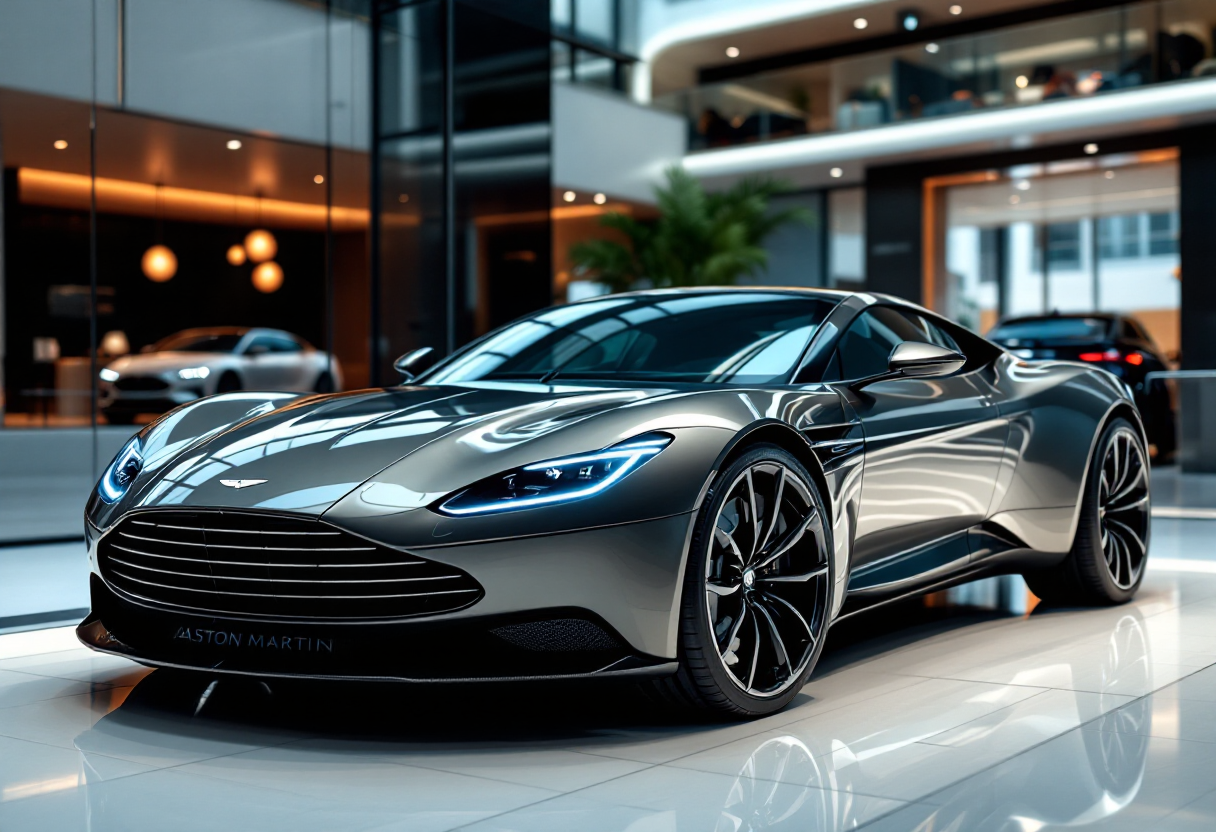 Aston Martin elettrica in un paesaggio futuristico