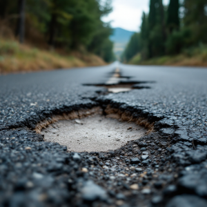 Immagine di una buca stradale in Italia che rappresenta un pericolo