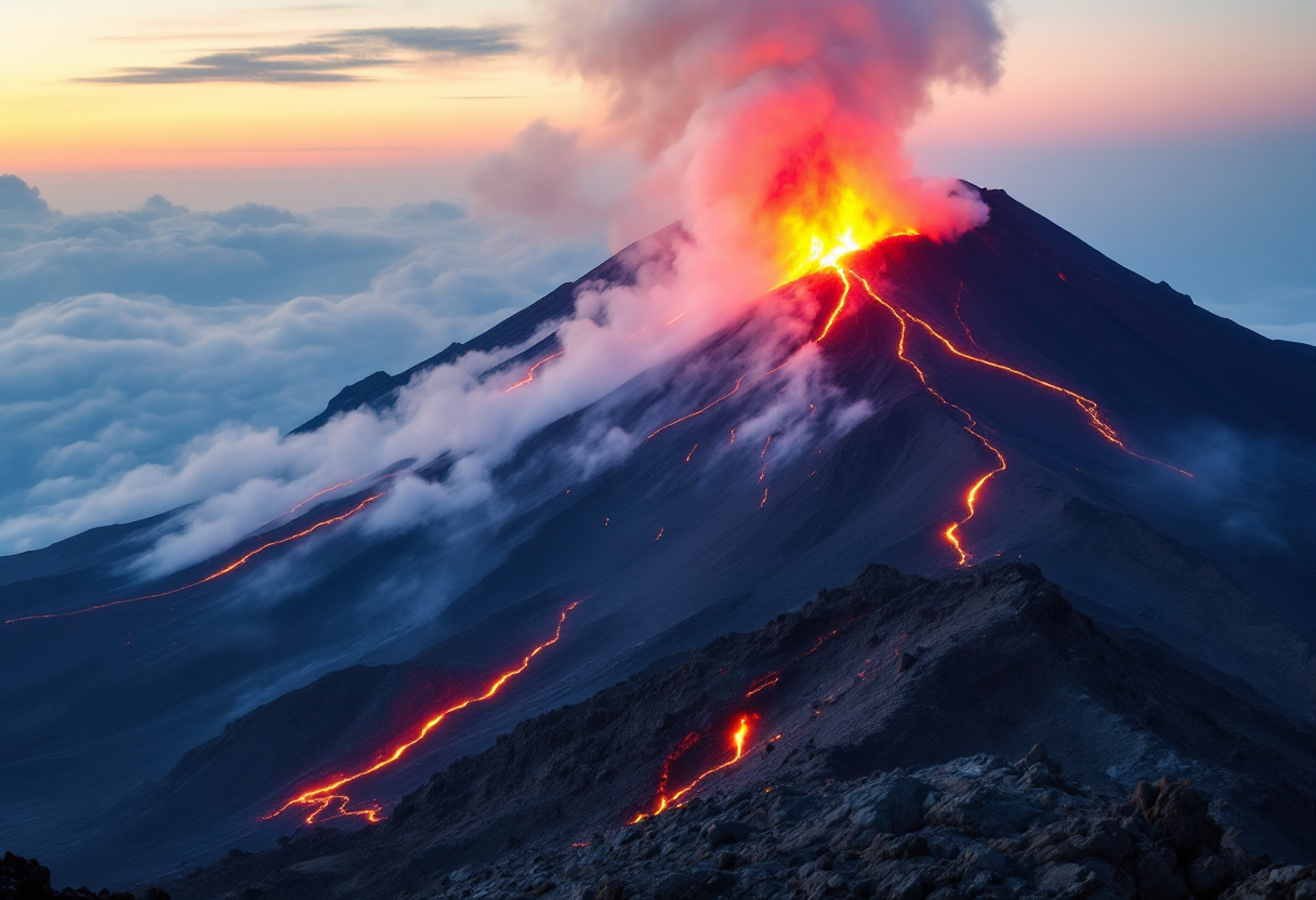 Eruzione dell'Etna con fumi e voli aerei in ritardo