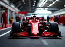 Ferrari SF-25 in pista durante una gara di Formula 1