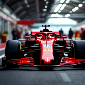 Ferrari SF-25 in pista durante una gara di Formula 1