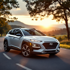 Hyundai Kona full hybrid in movimento su strada