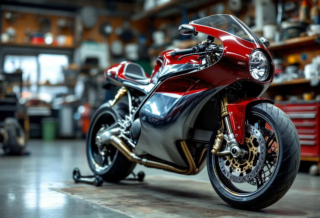 Logo MV Agusta con sfondo dinamico e moderno