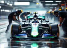 Mercedes F1 W16 in pista con i suoi piloti