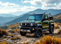 Suzuki Jimny 5 porte in un paesaggio avventuroso