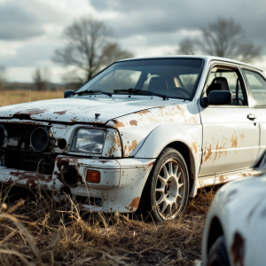 Immagine di Ford Escort RS Cosworth lasciate in un campo