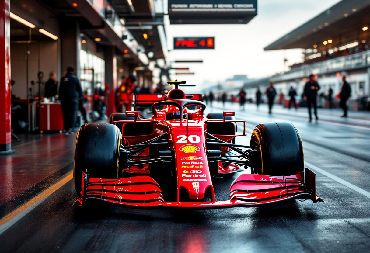 Lewis Hamilton con la Ferrari durante un evento in Australia